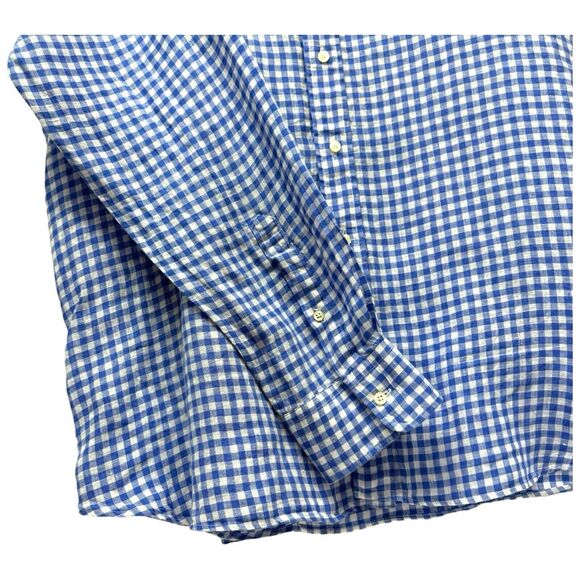 Michael Allens Shirt Mens XXL 100% Linen Blue Button Down Gingham Prep Heritage - Picture 3 of 15